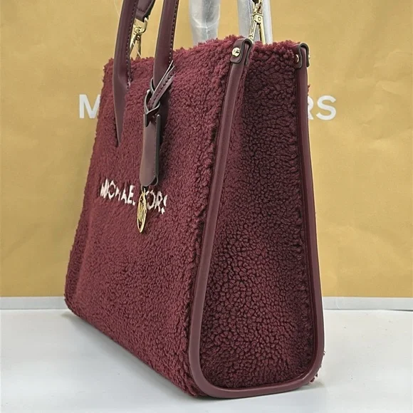 Michael Kors Medium SHEARLING MIRELLA ToteShoulder Bag Sherpa Oxblood NWT